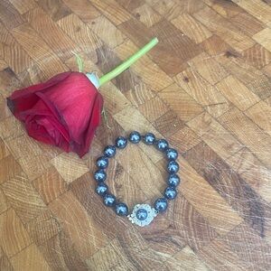 Sterling Hematite Bead Bracelet with Silver Accent